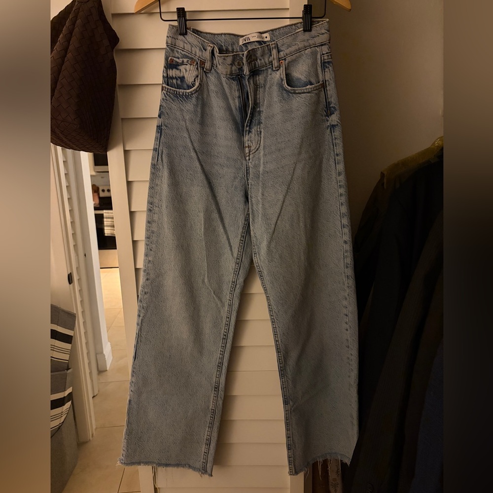 Zara Light Wash High Rise Wide Leg Jeans